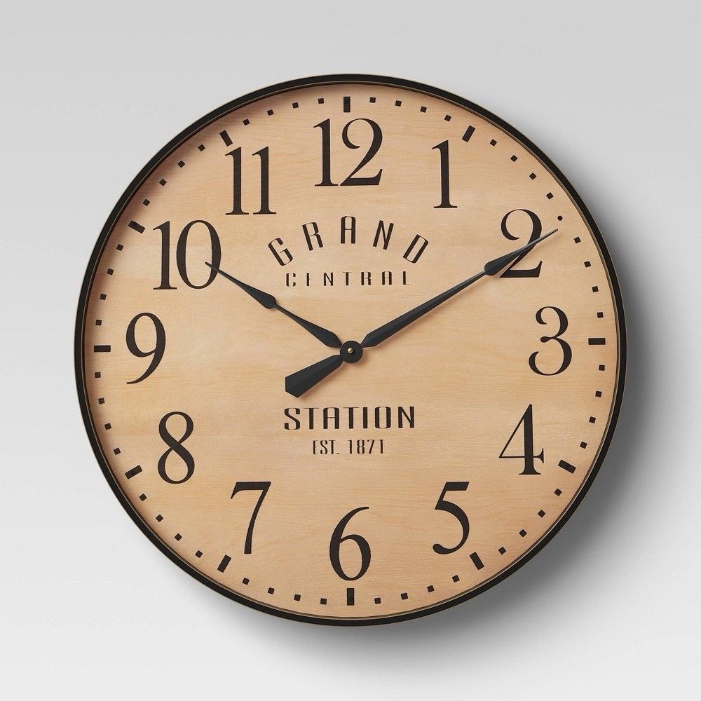 Threshold 26 Grand Central Station Wall Clock Tan Black Vintage Large